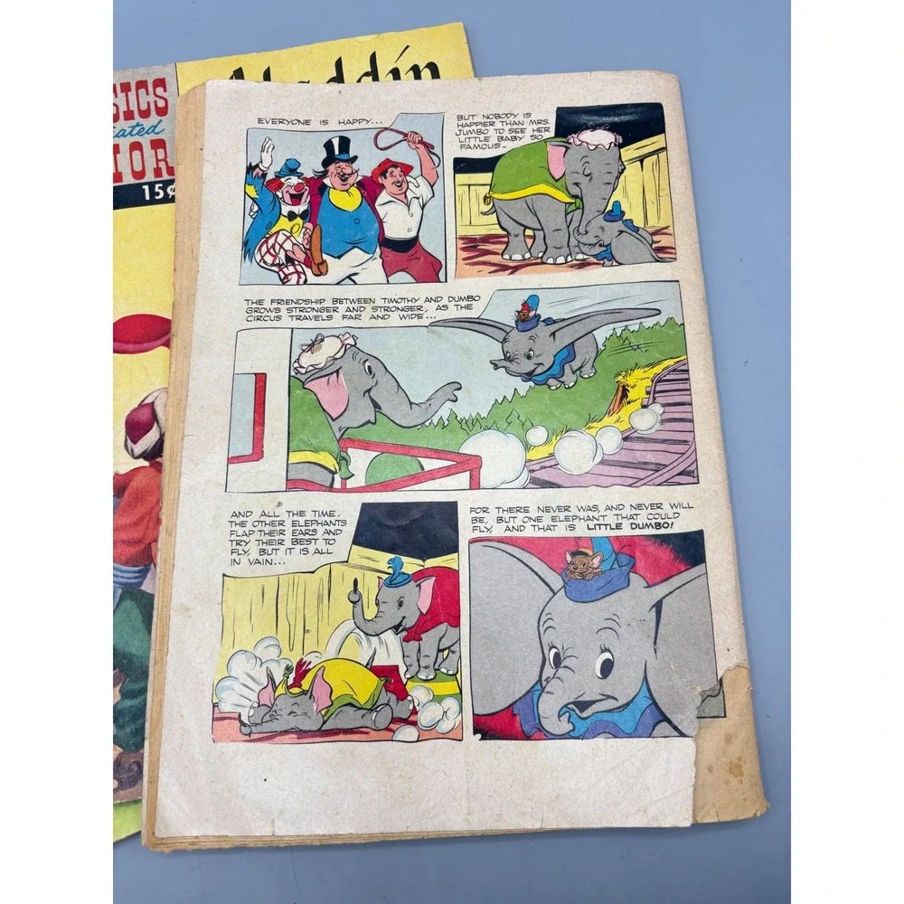 Vtg Lot of 3 Walt Disney Classics Illustrated Comic Books Bambi Dumbo Aladdin‎